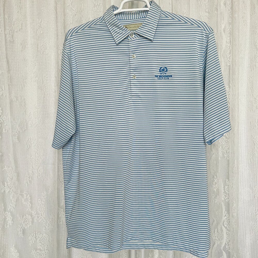 Donald Ross Men's Golf Polo Shirt XL Blue Stripe Broadmoor Club Short Sleeve